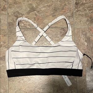 Stori. White and Black Striped Sports Bra